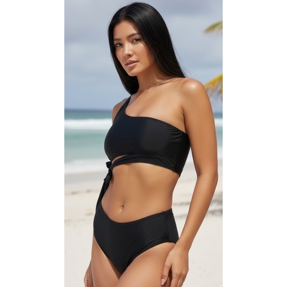One Shoulder High‎ Waisted Bikini Tie High Cut Two Piece Swimsuit Size Medium M